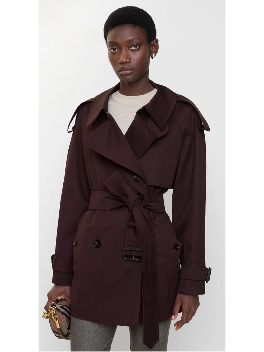 NWT Burberry Short Gabardine Fitzrovia Oversized Cropped Trench Coat Red Wine 2